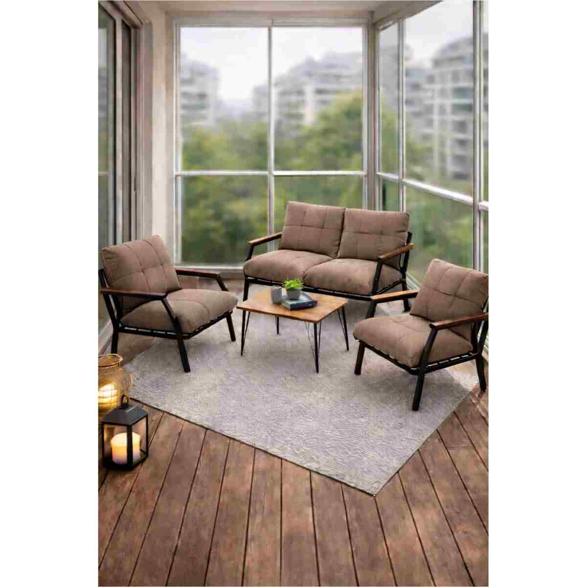 UFUK HOME Bahçe Mobilyası 2 1 1 Miray Bahçe Takımı Metal Sehpalı Balkon Takımı Çay Seti Nn211 - Görsel 8