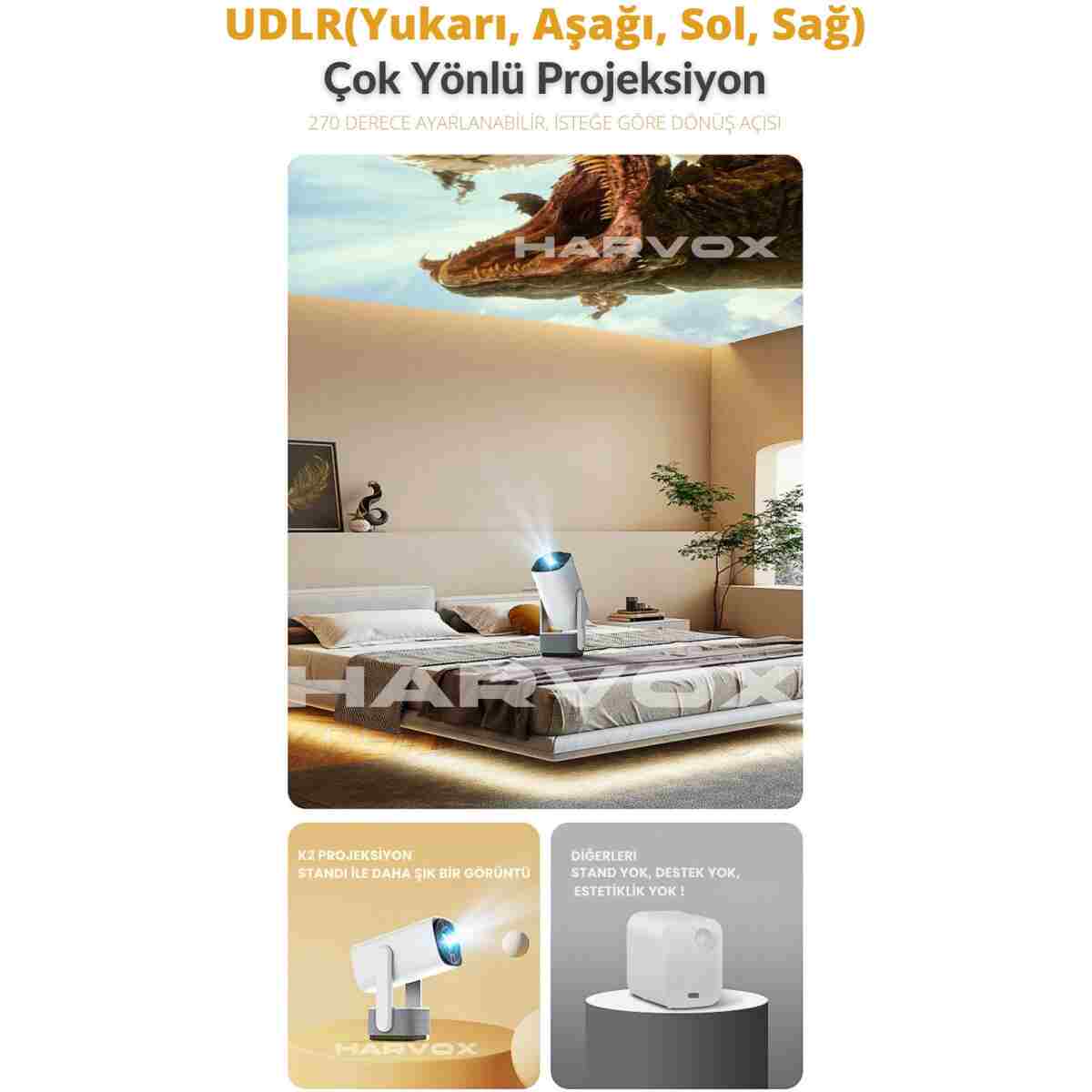 HARVOX K2 Bataryalı Projeksiyon Cihazı Taşınabilir 4K Destekli 1080P Android Sistemli Projektör - Görsel 12