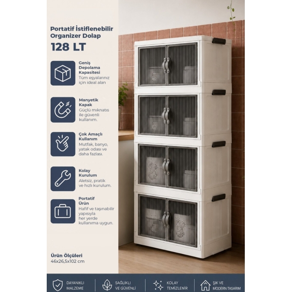 Kitchen Life 4'lü Portatif Istiflenebilir Organizer Dolap- Banyo Mutfak Dolapları Saklama Kutu