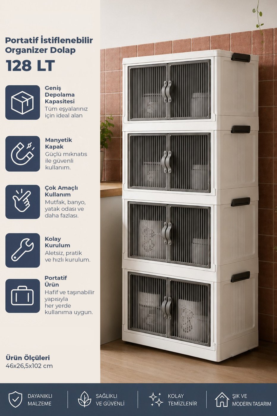 a91c9512ba61e5cd1230bc91c540ec77 Kitchen Life 4'lü Portatif Istiflenebilir Organizer Dolap- Banyo Mutfak Dolapları Saklama Kutu - Görsel 1