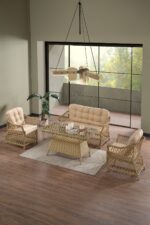 Evdemo Icon Rattan Bahçe Balkon Oturma Takımı 2+1+1+Camlı Masa Gri - Görsel 9