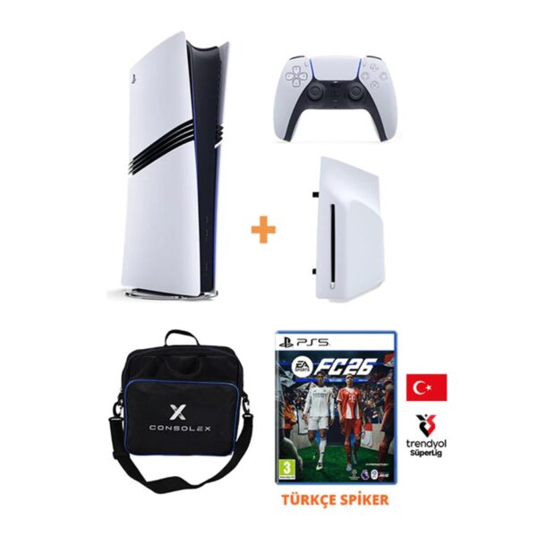 Sony PlayStation 5 Pro 2TB Konsol + Disk Driver + FC 26 Türkçe CD Oyun + Şarj İstasyonu + Çanta (CFI