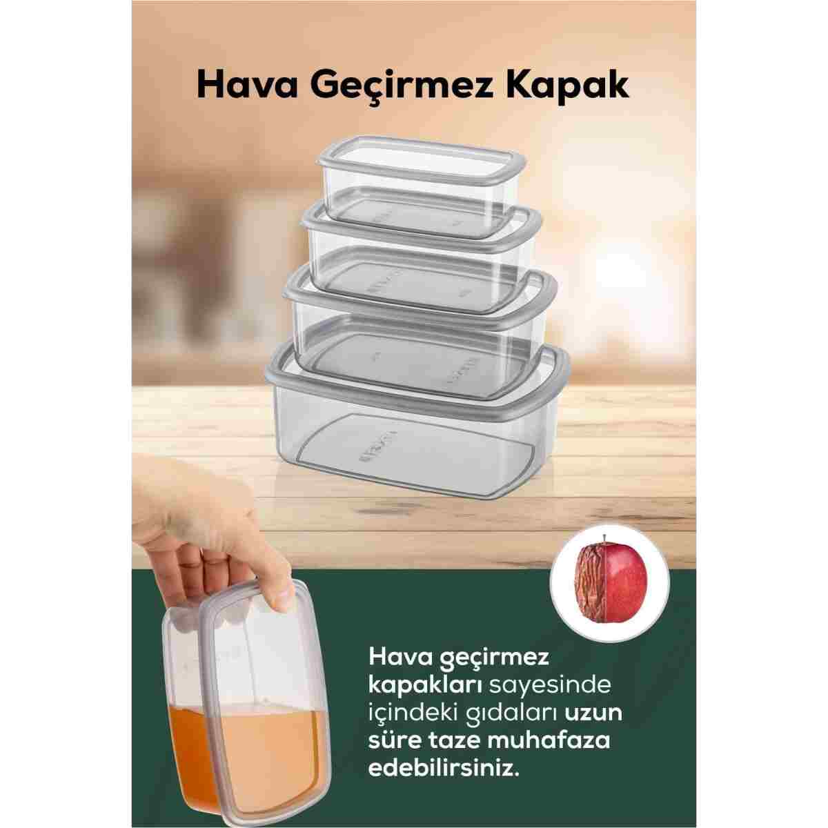 Vienev 12'li Hava Geçirmez Saklama Kabı Seti Antrasit 3x(250-500-750-1200 ML) - Görsel 5