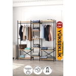 Bofigo 10 Raflı Metal Gardırop Metal Portmanto Açık Gardırop Elbise Dolabı Vestiyer Openix Çam