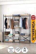 Bofigo 10 Raflı Metal Gardırop Metal Portmanto Açık Gardırop Elbise Dolabı Vestiyer Openix Çam