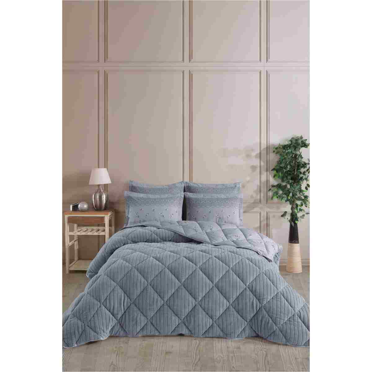 Otelonia Striped Jakarlı Wellsoft Çift Kişilik Uyku Seti Lastikli Çarşaflı 4 Parça - Görsel 6