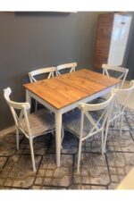 VOGUE TASARIM VE AKSESUAR 70x110 Mutfak Yemek Masası Takımı 6 Sandalyeli 4-6 Kişilik Atlantik Çam Beyaz Modern Şık Kampanyalı