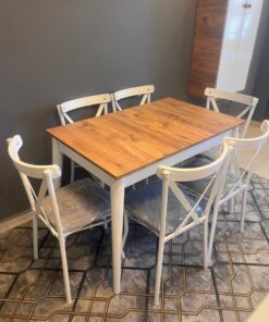 VOGUE TASARIM VE AKSESUAR 70x110 Mutfak Yemek Masası Takımı 6 Sandalyeli 4-6 Kişilik Atlantik Çam Beyaz Modern Şık Kampanyalı