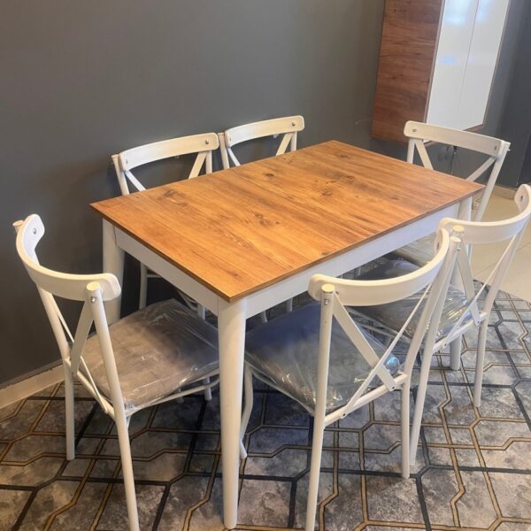 VOGUE TASARIM VE AKSESUAR 70x110 Mutfak Yemek Masası Takımı 6 Sandalyeli 4-6 Kişilik Atlantik Çam Beyaz Modern Şık Kampanyalı
