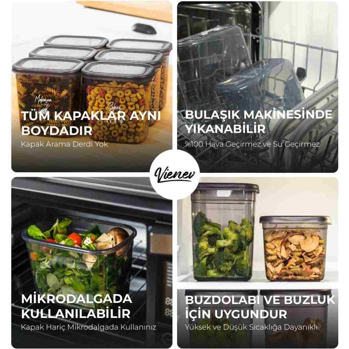 Vienev Beyaz Serigrafi Etiketli 12li Peggy Dikdörtgen Baharat Saklama Kabı Seti 400 ml Antrasit - Görsel 7