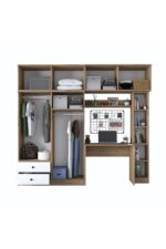 Rani Mobilya Rani Ba122 Geniş Gardırop Elbise Dolabı + Çalışma Masası + Kitaplık Sepet Ceviz - Beyaz 216 X 240 Cm - Görsel 7