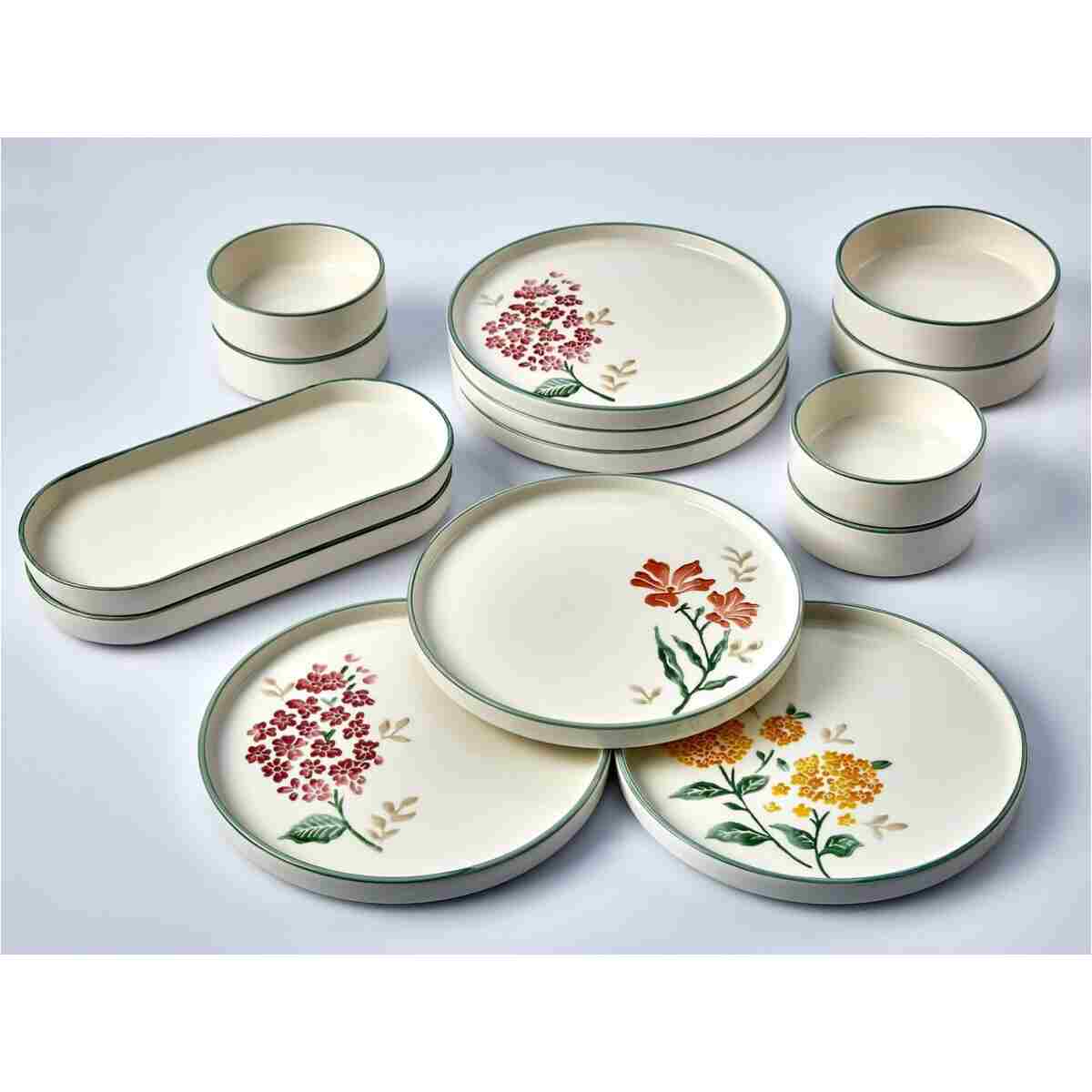 Kitchen Life 14 Parça 6 Kişilik Flowers Stackable Kahvaltı Takımı - Lüx Kahvaltılık Sunum Seti Tabağı - Görsel 5