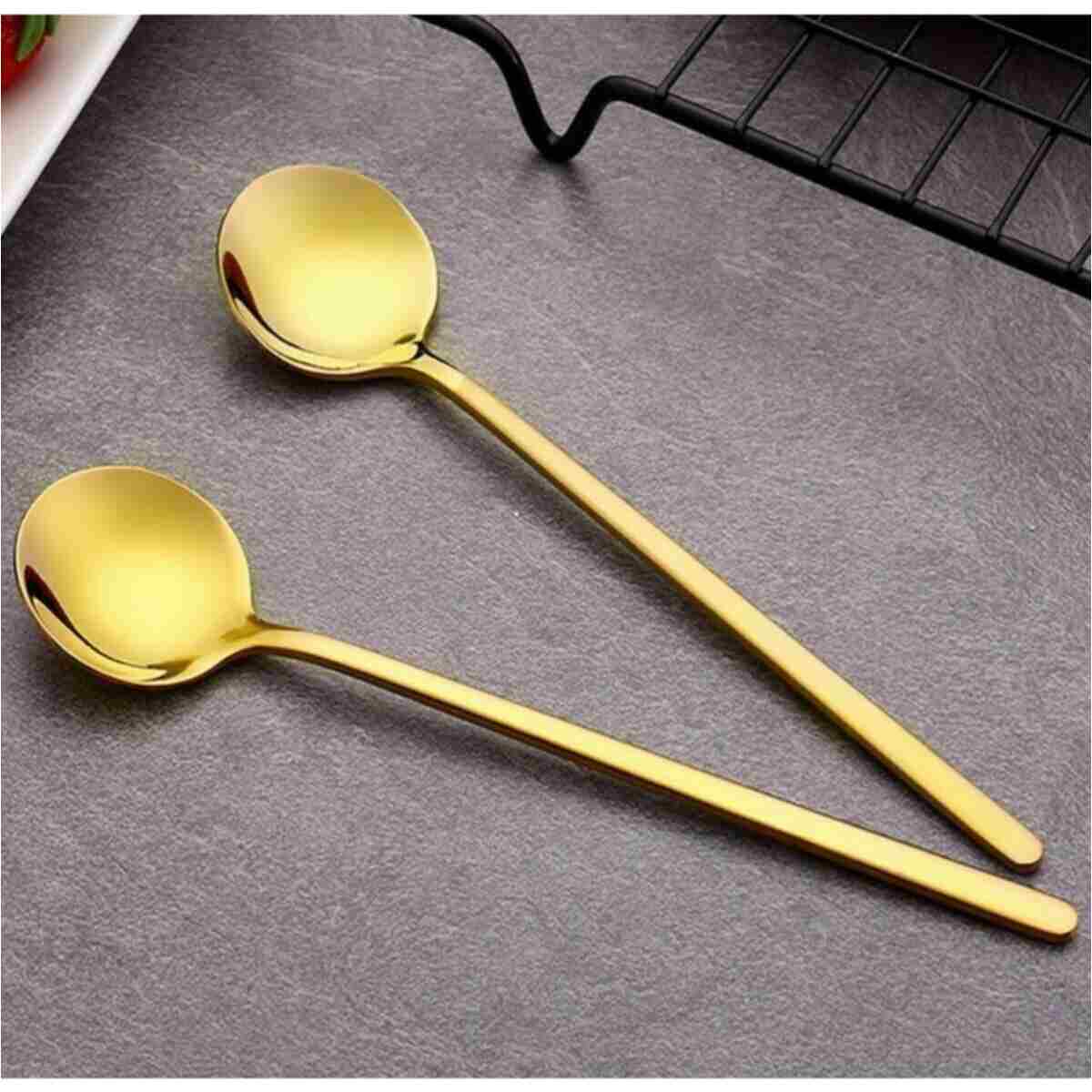 MADYMARK Gold Çay Kaşığı 6'lı Kahve Dondurma Tatlı Pasta Şeker Kaşık Set - Görsel 2