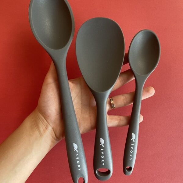 Multiamo İvory Sert Uçlu Isıya Dayanıklı Yanmaz Yapışmaz Silikon Kaşık 28 Cm-20 cm/Kısa Kaşık 22 Cm
