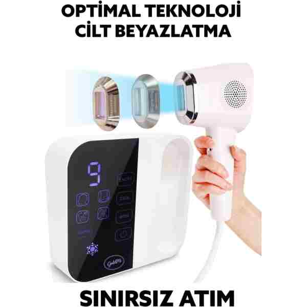 GoldMi HRM1 Optimal Teknoloji Cilt Beyazlatma Sınırsız Atım Safir Buz Sogutmalı 9 Kademeli Epilasyon Aleti
