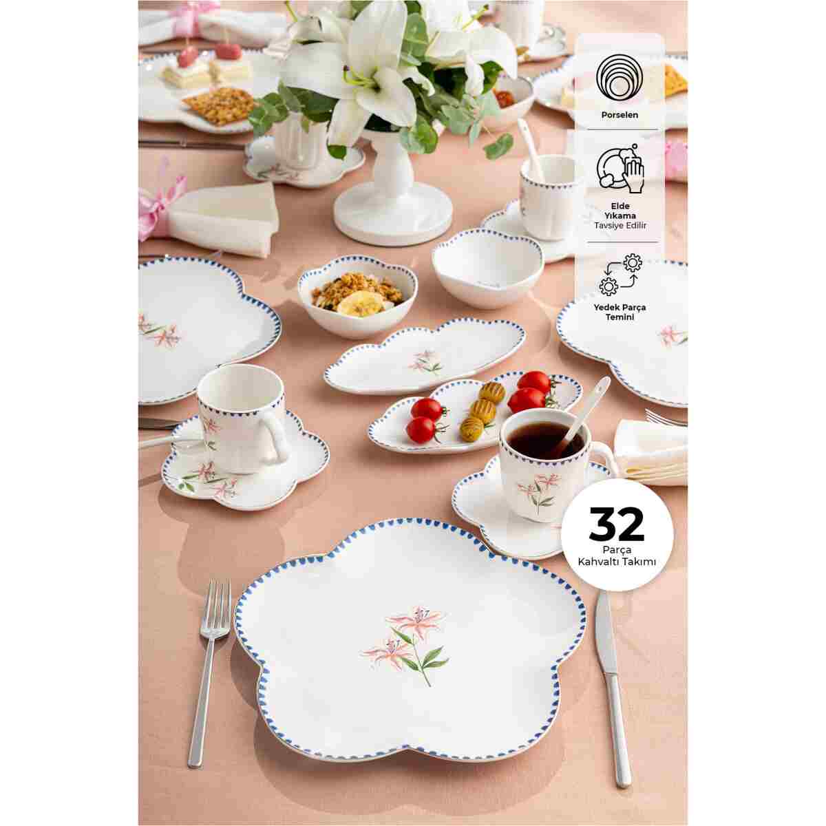 Emsan Lilium Porselen 32 Parça 6 Kişilik Kahvaltı / Servis Takımı - Görsel 17