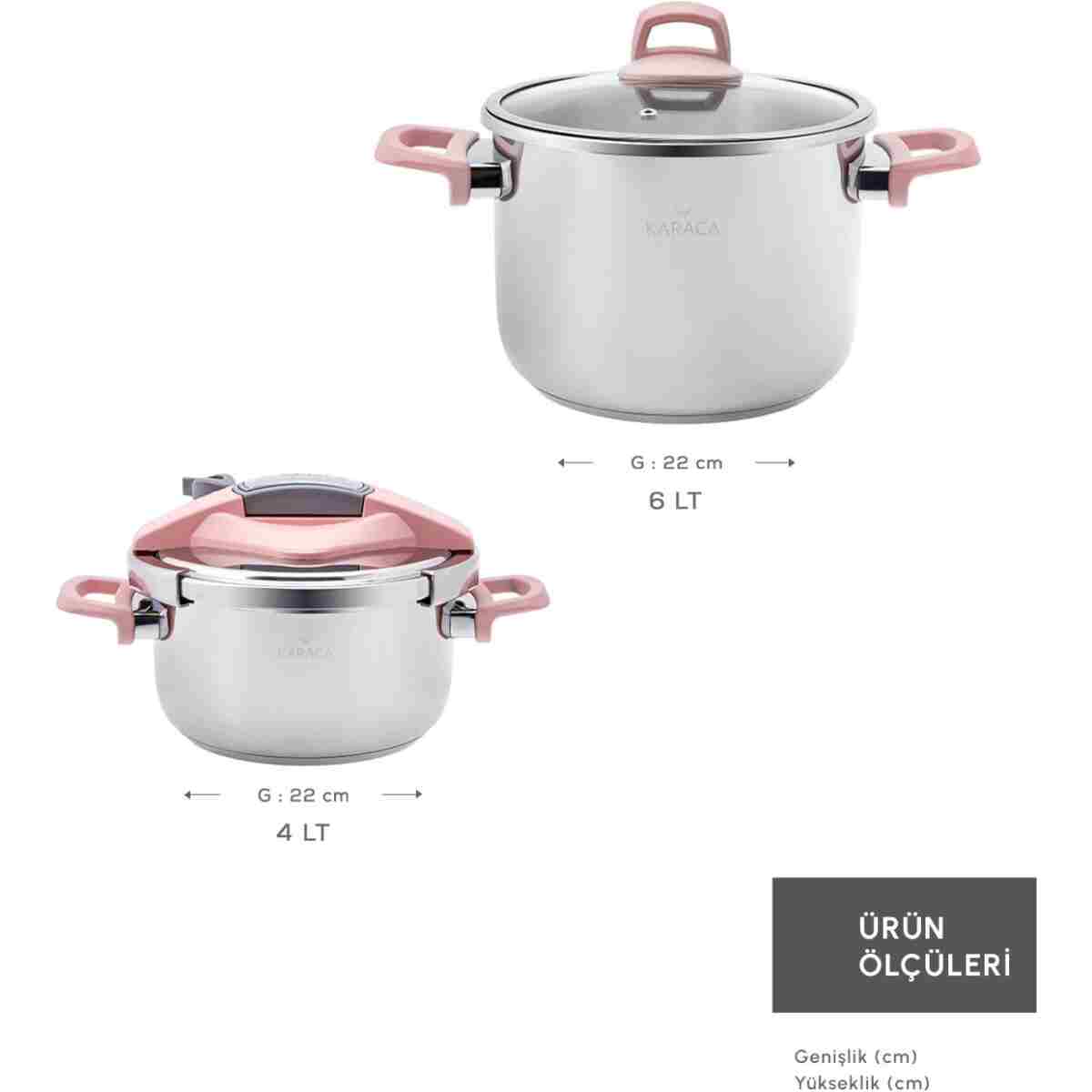 Karaca Perfect Pink Indüksiyon Tabanlı Düdüklü Tencere Seti 4 6 Lt - Görsel 2