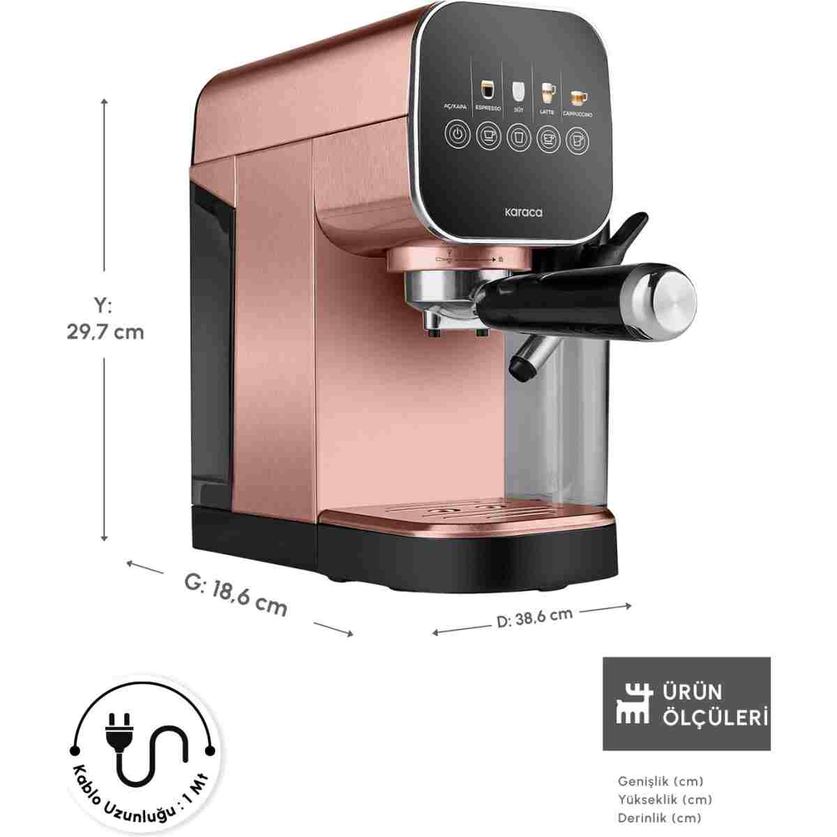 Karaca Mycaffee Barista S20 Entegre Süt Hazneli Otomatik Espresso ve Latte Makinesi Copper - Görsel 2