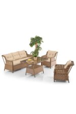 Evdemo Deniz Rattan Puflu Bahçe Balkon Takımı 3+1+1 Kahve - Görsel 2