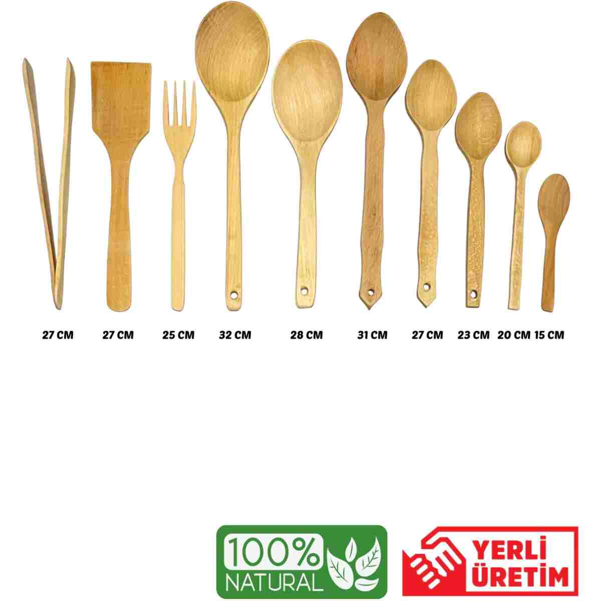 Kitchen Mania 11 Parça Yağlı Kayın Ahşap Kaşık Tahta Spatula Servis Kepçe Ağaç Çatal Maşa Seti-ahşap Standlı - Görsel 5