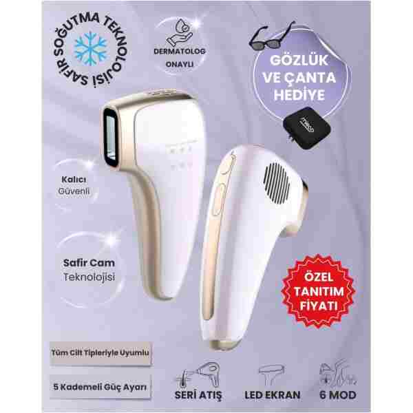 Mieco Safir Soğutma Özellikli ipl Lazer Epilasyon Aleti (Safir Cam)-Lila + Gözlük ve Çanta Hediyeli