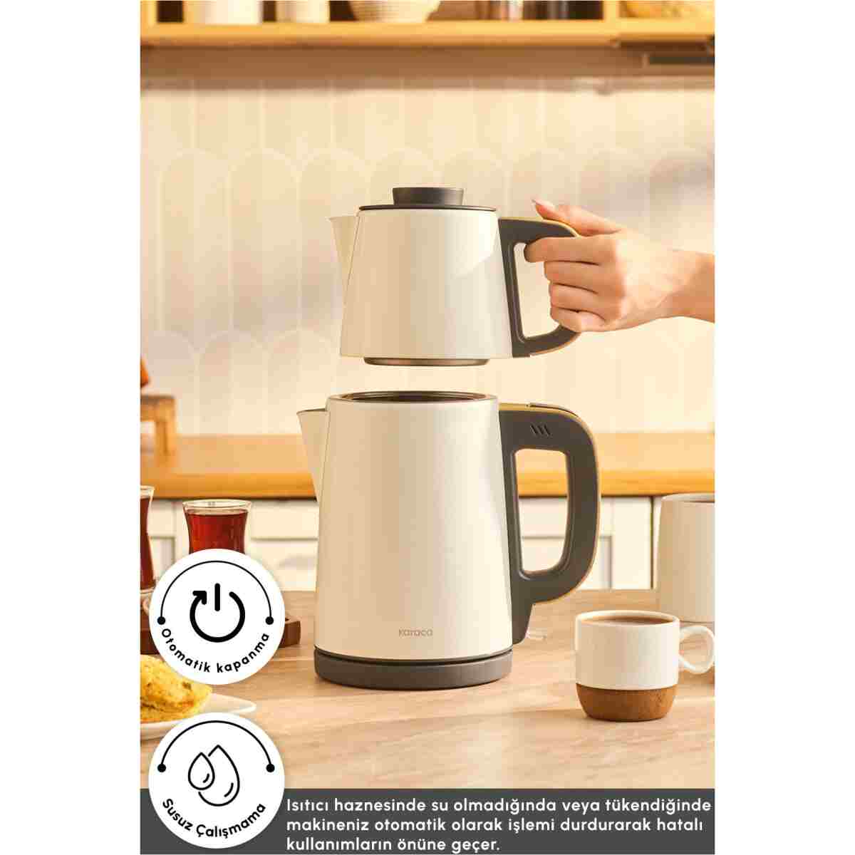 Karaca Tea Break 2 in 1 Çelik Çay Makinesi Wood Craft - Görsel 5