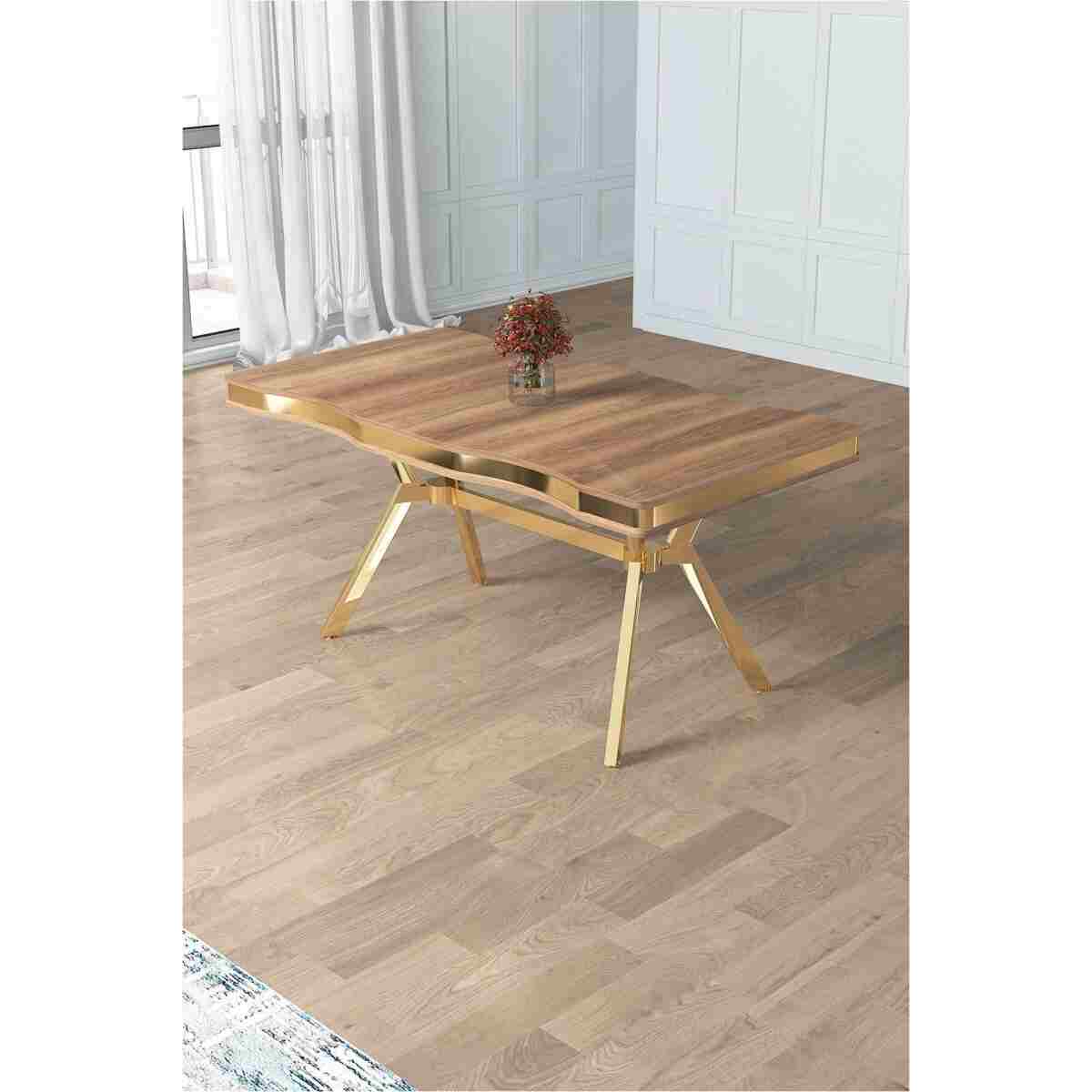 Canisa Prah Serisi 90x160 Lak Panel Hazar Gold Ayak Masa Takımı 6 Krem Sandalye - Görsel 3