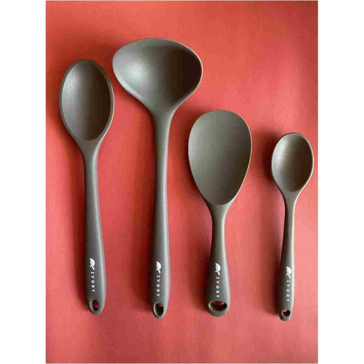 Multiamo İvory Sert Uçlu Isıya Dayanıklı Yanmaz Yapışmaz Silikon Seti 4 Parça 28cm/22cm/20cm Kaşık 28cm Kepçe - Görsel 8