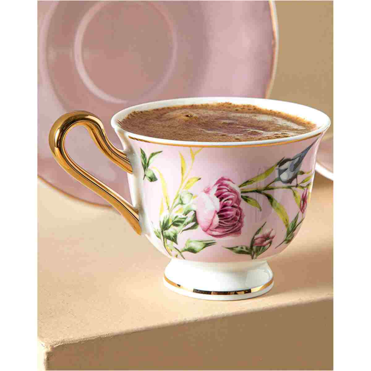 English Home Vanilla New Bone China Kahve Fincan Takımı 4 Parça 2 Kişilik Açık Pembe - Görsel 3