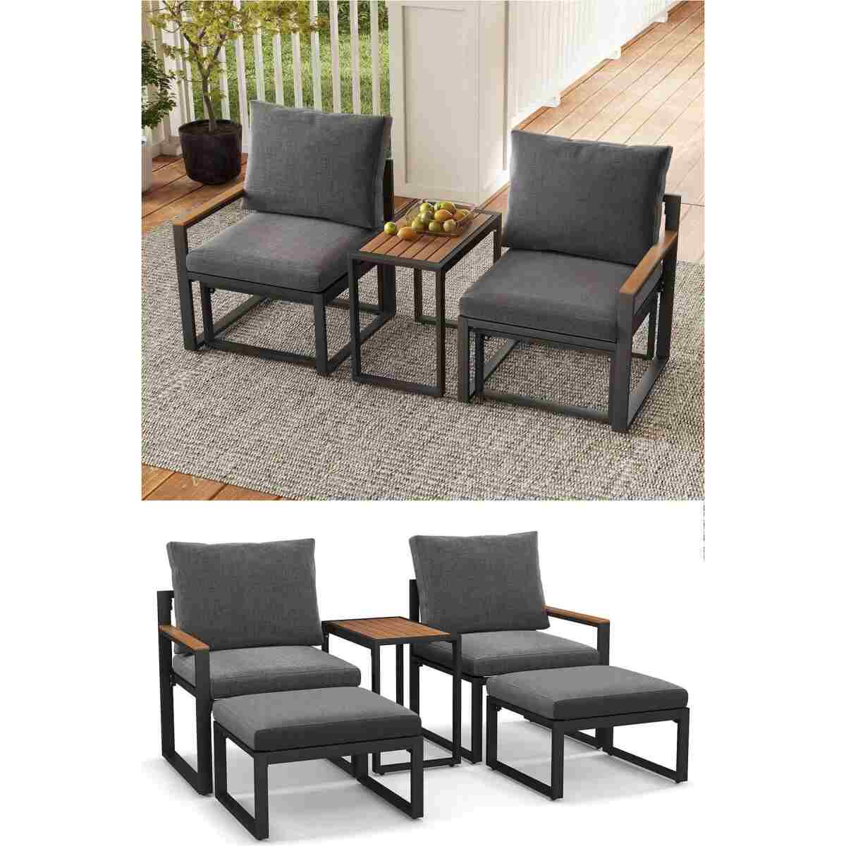 Kagu 5 Parça Metal Çerçeve Outdoor Multilounge Bahçe Balkon Mobilya,Uzanma - Görsel 2