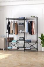 Bofigo 10 Raflı Metal Gardırop Metal Portmanto Açık Gardırop Elbise Dolabı Vestiyer Openix Antrasit - Görsel 3