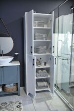 Bofigo Çok Amaçlı Dolap 4 Kapaklı 6 Bölmeli Banyo Dolabı Mutfak Dolabı Nehir Beyaz - Görsel 7