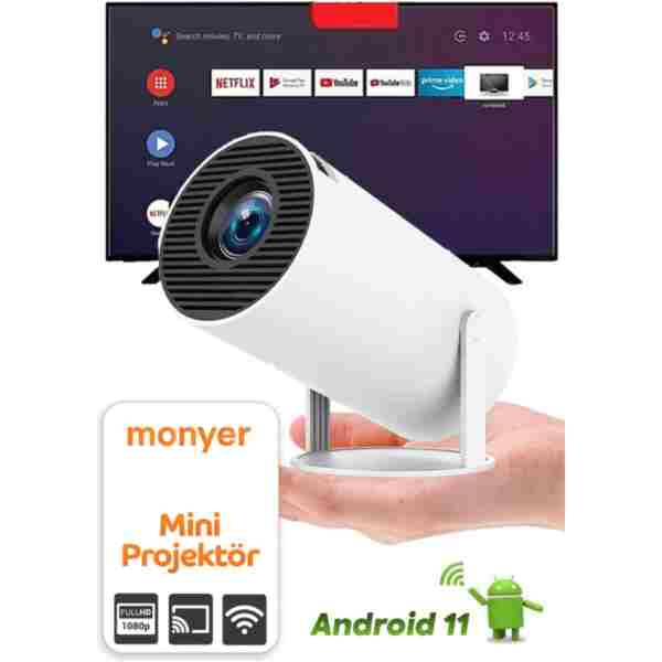 Monyer Taşınabilir Android Projeksiyon Wifi Destekli Akıllı Sinema Projektör Ultra Hd