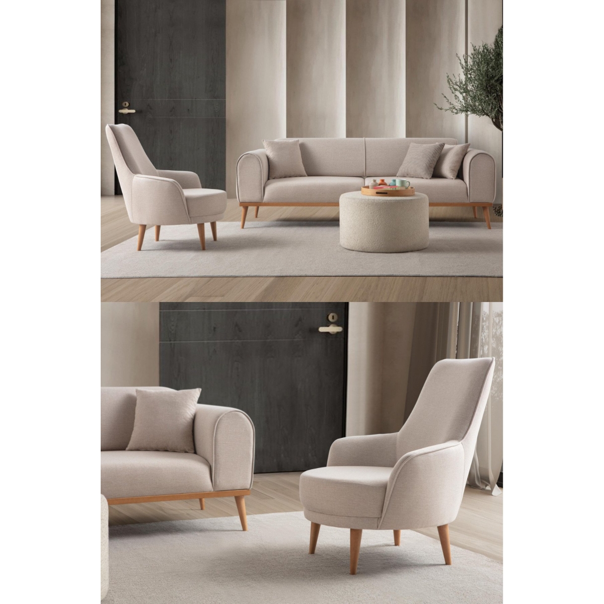EDSY HOME Rebull 3+1 Koltuk Takımı Kahverengi + Sütlü Kahve - Görsel 8