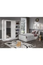 KZNMOB HOME Anemon 3 Parçalı Tek Kişilik Mdf Genç Odası Takımı - Tamamı 1. Kalite Mdf Gardrop, Masa, Karyola - Görsel 4