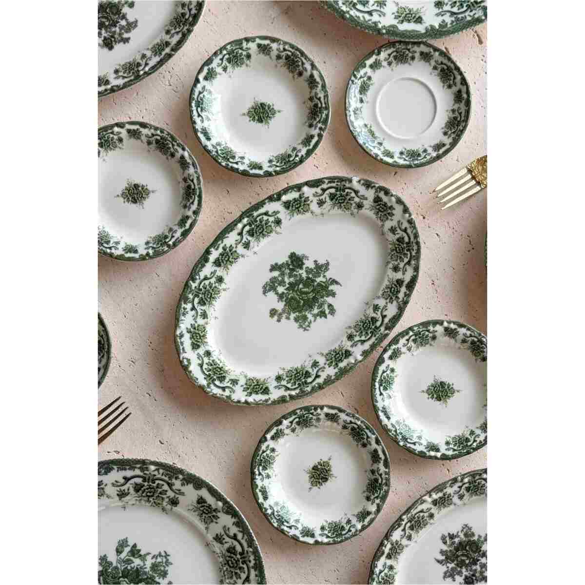porselenden Antique green 19 Parça 6 Kişilik Porselen Kahvaltı Takımı - Görsel 5