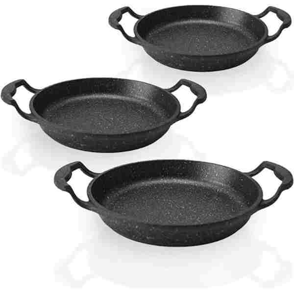 et erdemhaslon 3'lü Set Döküm Siyah Granit Sahan Tava 22cm-20cm-18cm