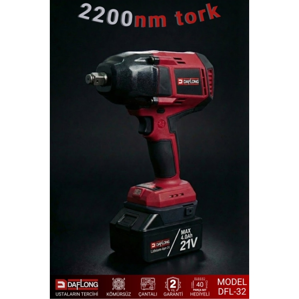 DAFLONG PRO DİJİTAL EKRANLI DİJİTAL AYARLANABİLİR DEVİRLİ 2200 TORK SOMUN SIKMA MAKİNA DFL-32