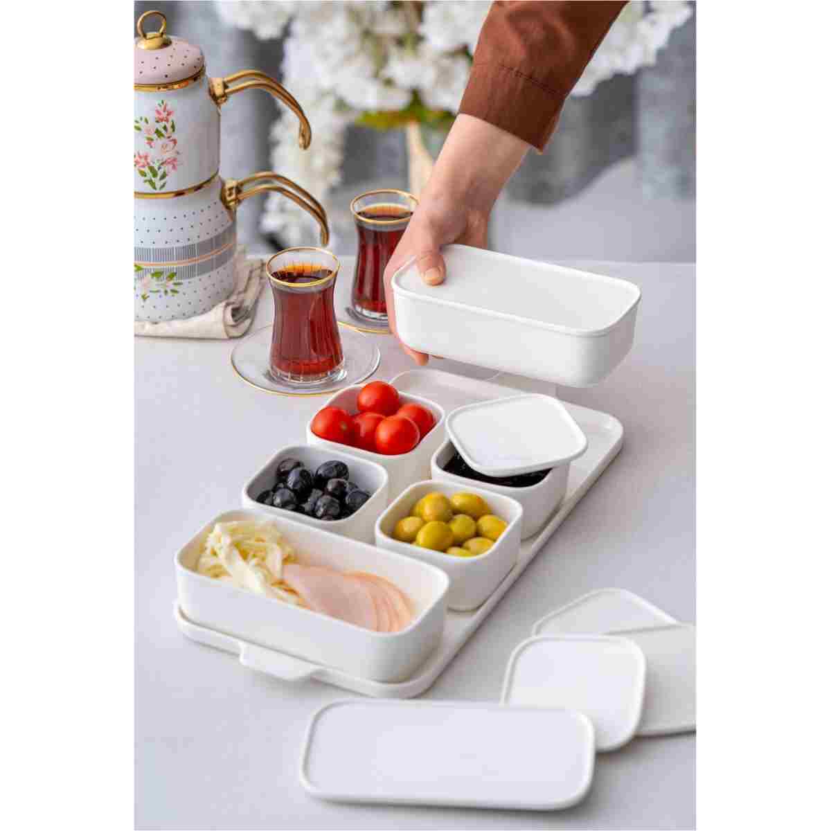 ACAR Pure White 13 Parça Porselen Kahvaltılık - Vakumsuz Kapak - Görsel 11