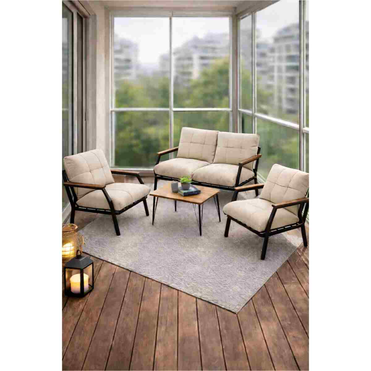 UFUK HOME Bahçe Mobilyası 2 1 1 Miray Bahçe Takımı Metal Sehpalı Balkon Takımı Çay Seti Nn211 - Görsel 5
