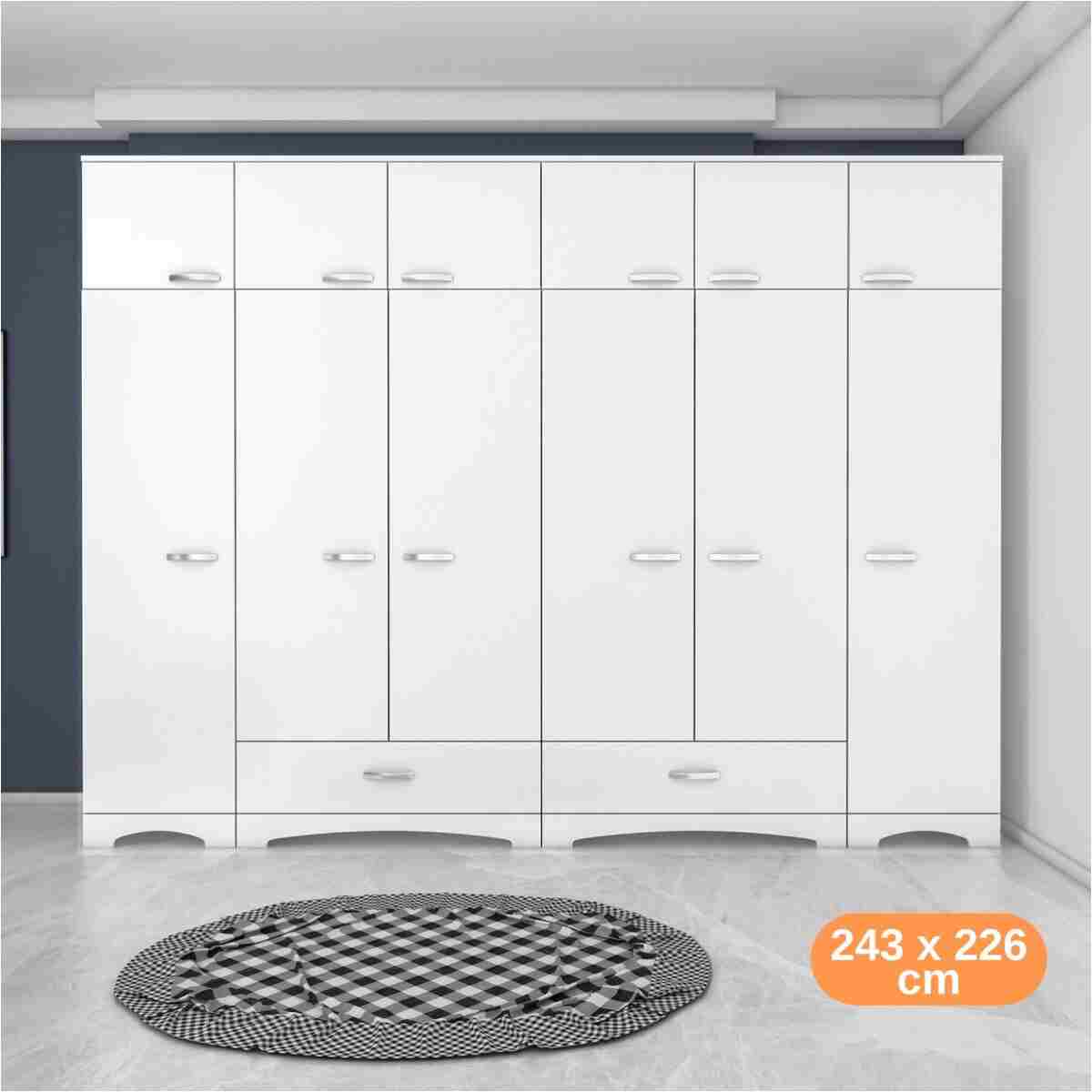 Rani Mobilya Rani Ba133 Geniş Gardırop Elbise Dolabı 12 Kapaklı 2 Çekmeceli 16 Raflı 2 Askılı Beyaz - Görsel 6