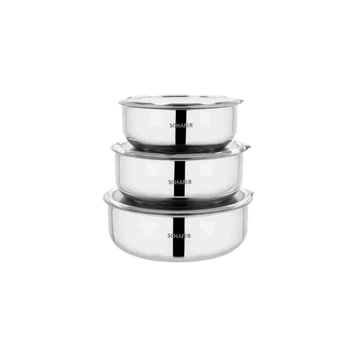 Schafer Practi 3 lü Çelik Saklama Kabı (16/18/20 Cm) 6 Parça-Inox - Görsel 2