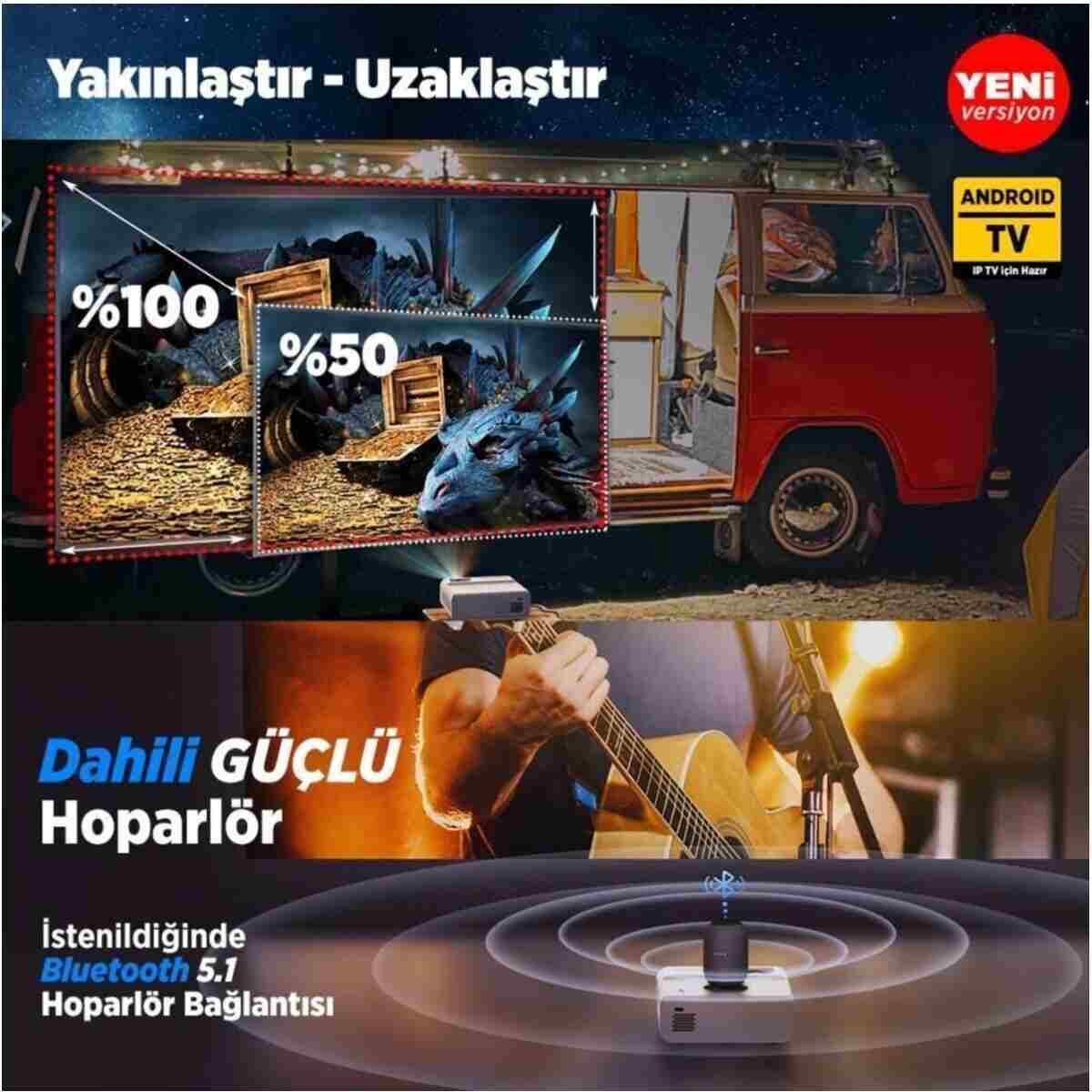 Vankyo Sunspark 500w Android Tv 1080p Destekli Projeksiyon Cihazı 5g Wi-fi 5.1 Bluetooth 240 Inç Yansıtma - Görsel 11