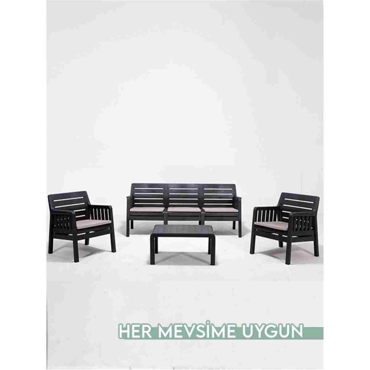 Modalife Lara Home Minderli 3 1 1 S Bahçe Takımı-antrasit - Görsel 2
