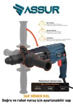 ASSUR 850W Metal Şanzıman Darbeli Matkap Kırıcı Delici Hilti 2-28mm - Görsel 3