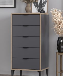 SARMOBİ Arden 5 Çekmeceli Şifonyer/Çamaşırlık 50x105x40 cm Antrasit – Modern Tasarım - Görsel 3