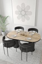 AVVİO Miranda Ptt Silindir Ayak 80x140 Oval Yemek Masası Mutfak Masası Masa Sandalye Takımı - Görsel 5