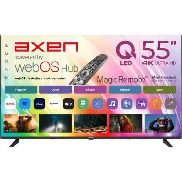 Axen AX55QUPRL-W02M 55" 139 Ekran 4K Ultra HD QLED webOS Smart TV e-ARC Destekli Sihirli Kumanda