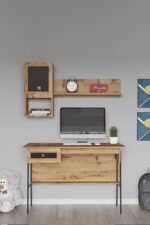 Modalife Arya Genç Çocuk Odası Takımı Karyola+Başlık&Gardırop&Çalışma Masası&Duvar Rafı - Atlantik Çam - Görsel 7