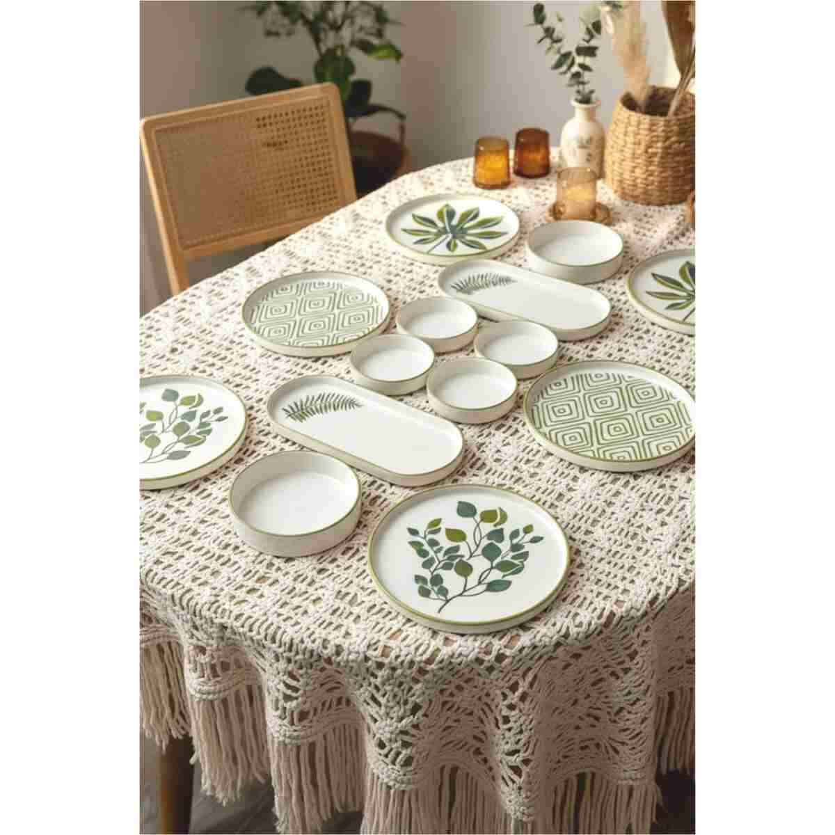 Kitchen Life 14 Parça 6 Kişilik Stackable Güz Yaprak Kahvaltı Takımı - Lüx Kahvaltılık Sunum Seti Tabağı - Görsel 8
